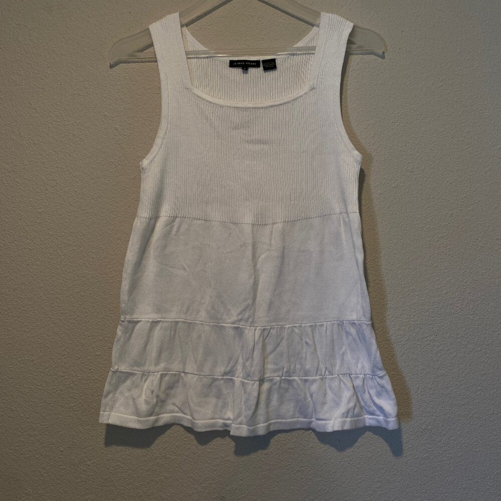 White Y2K Babydoll Ruffle Tank Top by Jean Pierre - Size‎ Small